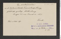 k.k. naturhistorisches Hofmuseum, Intendanzakten 1885-1896 (Hauer), Aktenzahl Z.594/1891, Seite 1